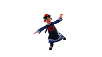 3D illustration. Cheerful vampire 3D cartoon character. Vampire is dancing. The vampire is displaying the moves he has mastered. Cool vampire ready to jump. 3D cartoon character png