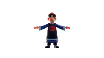 3D illustration. Cheerful Vampire 3D cartoon character. The Vampire spread his arms. Vampires wear typical Chinese clothing. Vampire smiled sweetly. 3D cartoon character png