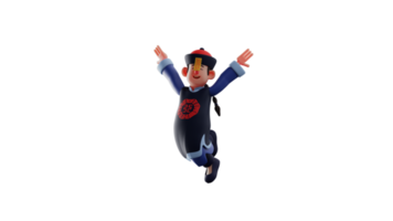 3D illustration. Happy Vampire 3D cartoon character. Vampire is jumping up and down with pleasure. The boy is wearing a vampire costume and looks very happy. 3D cartoon character png