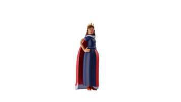 3D illustration. Charming Princess 3D cartoon character. Princess stood sideways and looked at the person in front of her. Princess put her hands on her waist. 3D cartoon character png