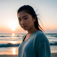 Image of a an asian girl at the beach photo