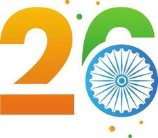 Tricolor Creative 26 Number With Ashoka Wheel And Copy Space Background. vector