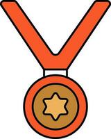 Bronze And Orange Star Medal With Ribbon Icon. vector