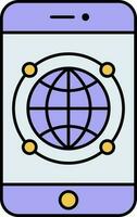 Yellow And Blue Globe In Smartphone Screen Flat Icon. vector