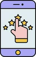 Hand Cursor Click Rating Stars In Smartphone Screen Colorful Icon. vector