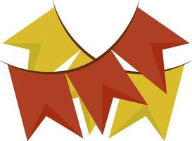 Red And Yellow Color Bunting Flag Icon In Flat Style. vector