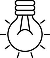 Illuminated Light Bulb Icon In Black Outline. vector