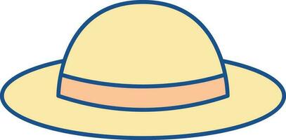 Yellow Bowler Hat Icon In Flat Style. vector