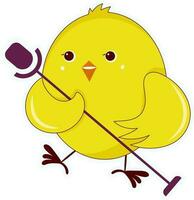 Funny Yellow Bird Cartoon Holding Microphone Flat Element. vector