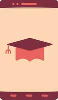 Graduation Cap In Smartphone Screen Red And Peach Icon. vector