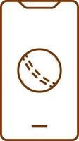 Isolated Cricket Ball In Smartphone Screen Icon In Brown Outline. vector