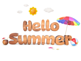 3D Rendering Wooden Hello Summer Word With Summer Objects png