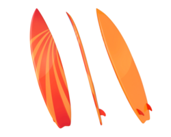 3d representación naranja tabla de surf frente, lado y espalda ver png