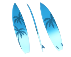 3D Rendering Blue Palm Surfboard Front, Side And Back View png