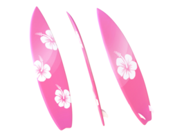 3D Rendering Hibiscus Hawaii Pink Flower Surfboard Front, Side And Back View png