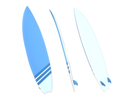 3D Rendering Blue And White Surfboard Front, Side And Back View png