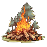 wood burning fire illustration. isolated object transparent background. AI Generated png