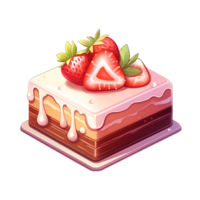 strawberry cake illustration. isolated object transparent background. AI Generated png