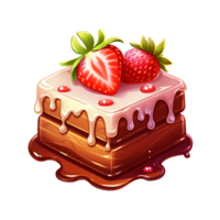 strawberry cake illustration. isolated object transparent background. AI Generated png