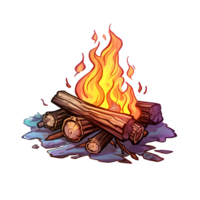 wood burning fire illustration. isolated object transparent background. AI Generated png