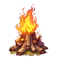 wood burning fire illustration. isolated object transparent background. AI Generated png