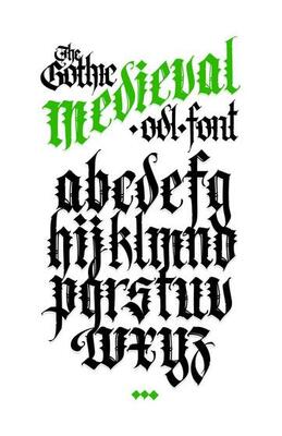 WebGothic alphabet. Vector. Medieval latin white letters on a black background. Elegant font for tattoo design. Ancient European style. Old fancy font.