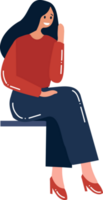 Hand Drawn woman character sitting and resting in flat style png