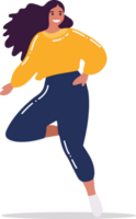 Hand Drawn female character jumping in flat style png