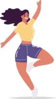 Hand Drawn female character jumping in flat style png