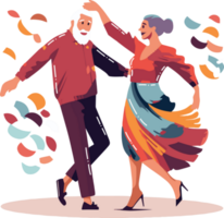 Hand Drawn Happy elderly couple dancing in flat style png