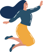 Hand Drawn female character jumping in flat style png