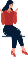 mano dibujado mujer personaje sentado y descansando en plano estilo png