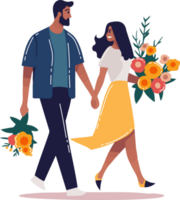 Hand Drawn couple walking holding hands in flat style png