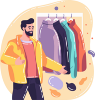 Hand Drawn smiling man with wardrobe in flat style png