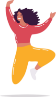 Hand Drawn female character jumping in flat style png