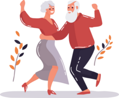 Hand Drawn Happy elderly couple dancing in flat style png