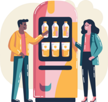 Hand Drawn Businessmen standing and talking in front of a water vending machine in flat style png