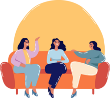Hand gezeichnet Gruppe von Frauen Sitzung und reden im eben Stil png