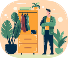 Hand Drawn smiling man with wardrobe in flat style png