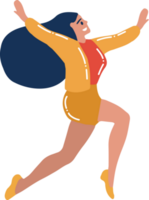 Hand Drawn female character jumping in flat style png