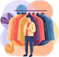 Hand Drawn smiling man with wardrobe in flat style png