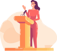 Hand Drawn Businesswoman speaking on the podium in flat style png