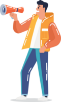 Hand Drawn man with megaphone in flat style png