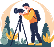 Hand Drawn Cameraman with a camera in flat style png