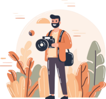 Hand Drawn Cameraman with a camera in flat style png