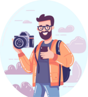 Hand Drawn Cameraman with a camera in flat style png