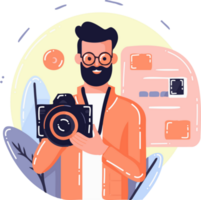 Hand Drawn Cameraman with a camera in flat style png