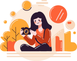 Hand Drawn Female cameraman with a camera in flat style png