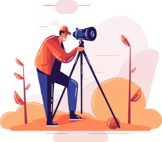 Hand Drawn Cameraman with a camera in flat style png