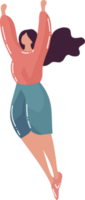 mano dibujado hembra personaje saltando en plano estilo png